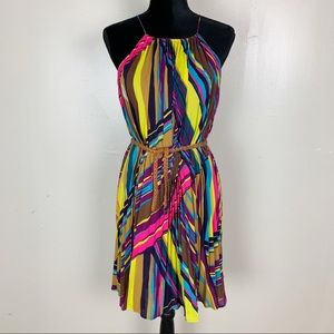 Pleated multi colored cocktail dress Size 6